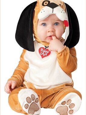 Puppy Love Baby Costume - Brown & Cream Hooded Jumpsuit
